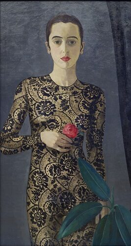 Selbstporträt der Malerin Rüther-Rabinowicz im schwarzen Spitzenkleid